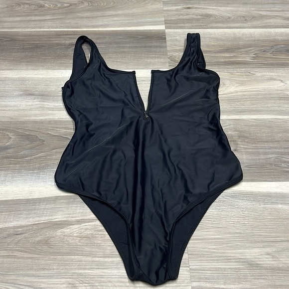 Black one piece zipper top open back bathing suit size large - Picture 5 of 8